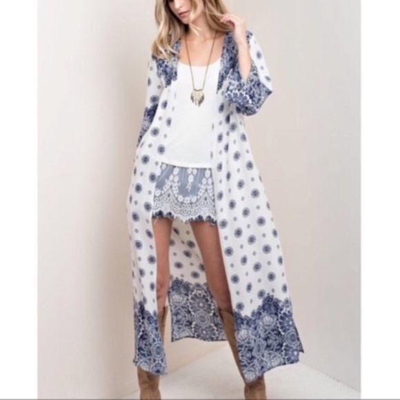 Boho floral print side slit Duster kimono cover up - Picture 4 of 5
